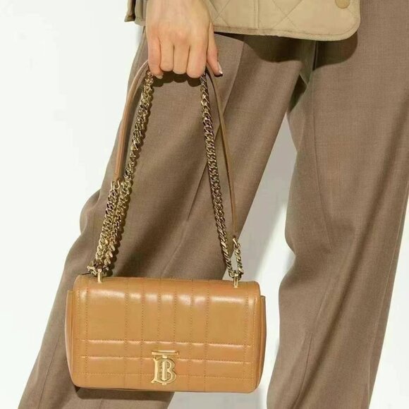 Burberry Small Lola Lambskin Quilted Exploded Check Chain Bag Marple Bro… - Picture 15 of 16